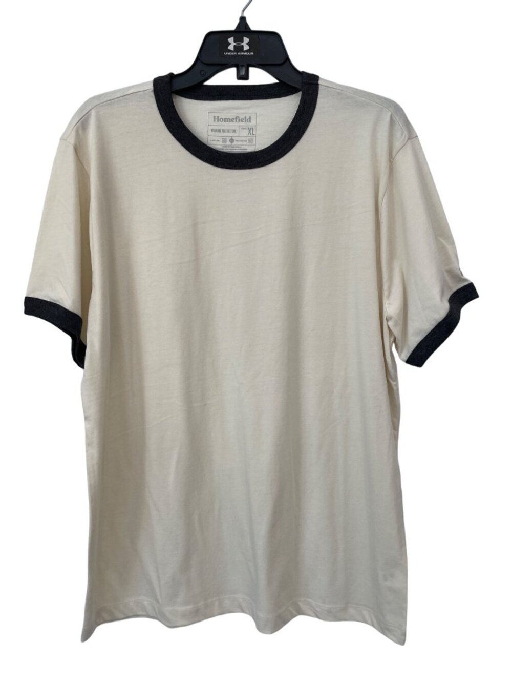 Homefield Short Sleeve Ringer TShirt Mens XL Cream Gray Cotton Polyester Basic